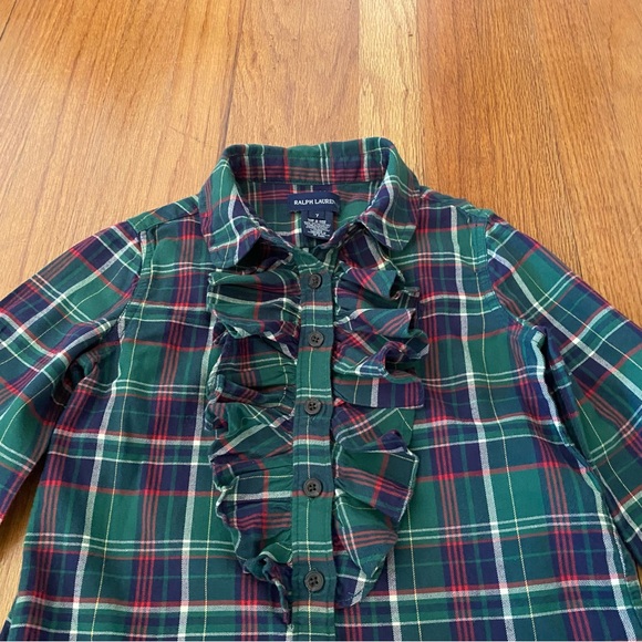 Ralph Lauren Classic Flannel Ruffles Long-Cuff Sleeves Shirtdress - Picture 5 of 9